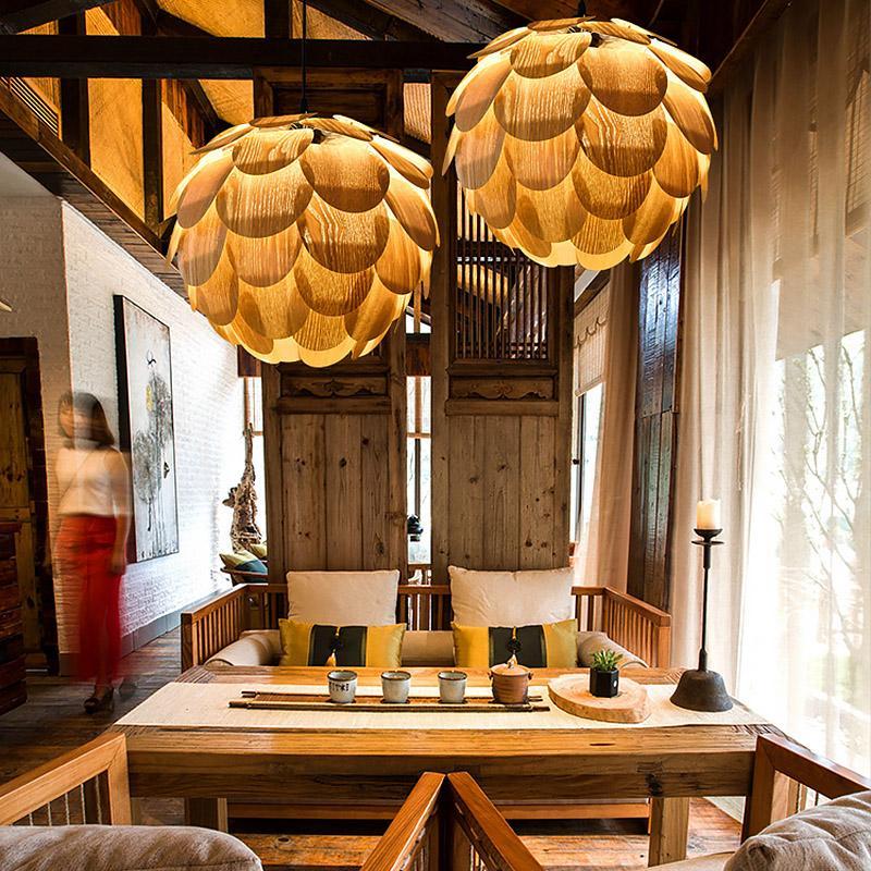 PineappleGlow Pendant - Luxury Wooden Pineapple-Shaped Pendant Lamp