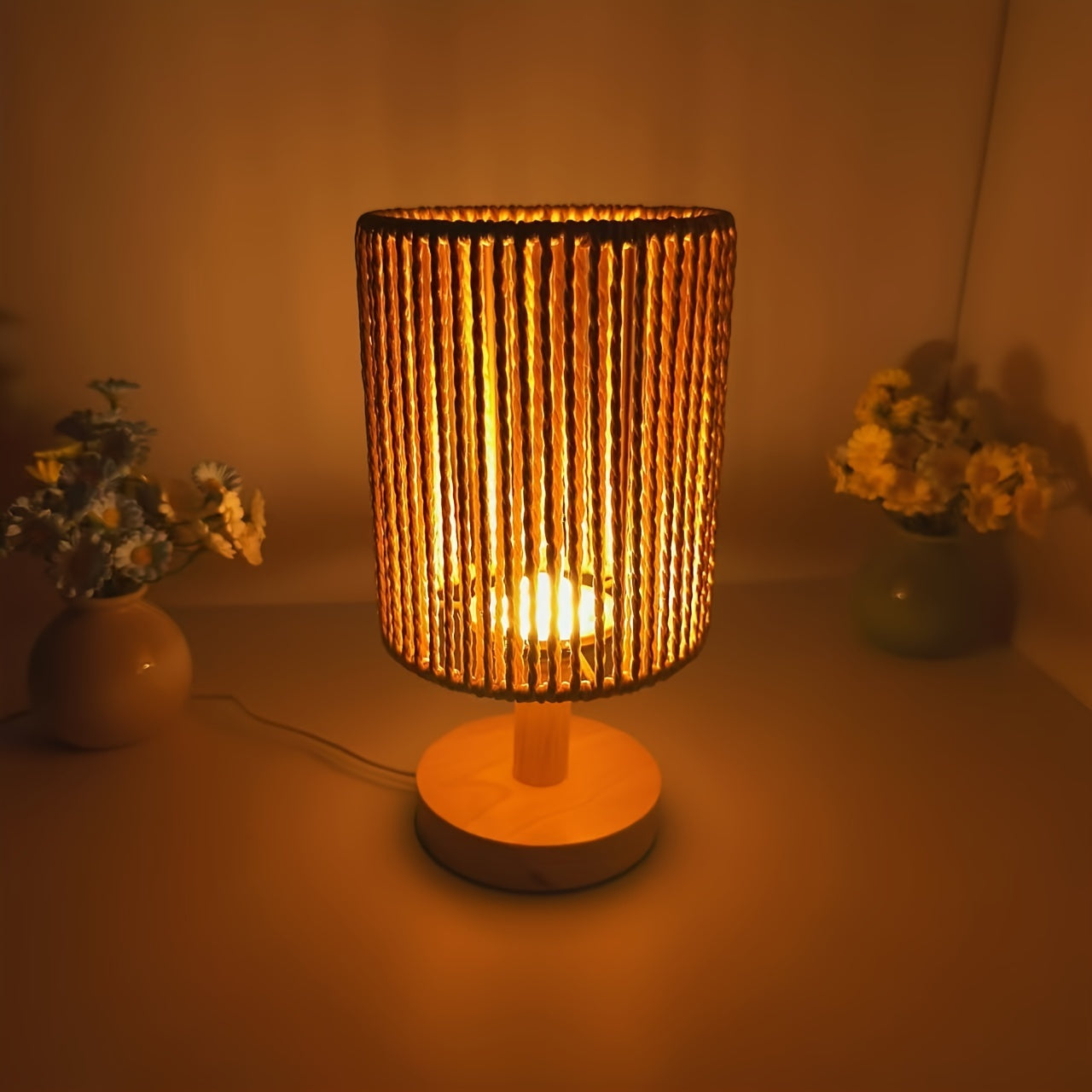 BarrelGlow Lamp - Wooden Design with Stripes