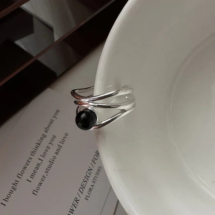 Elegant Arden Black Onyx Multi-line Ring