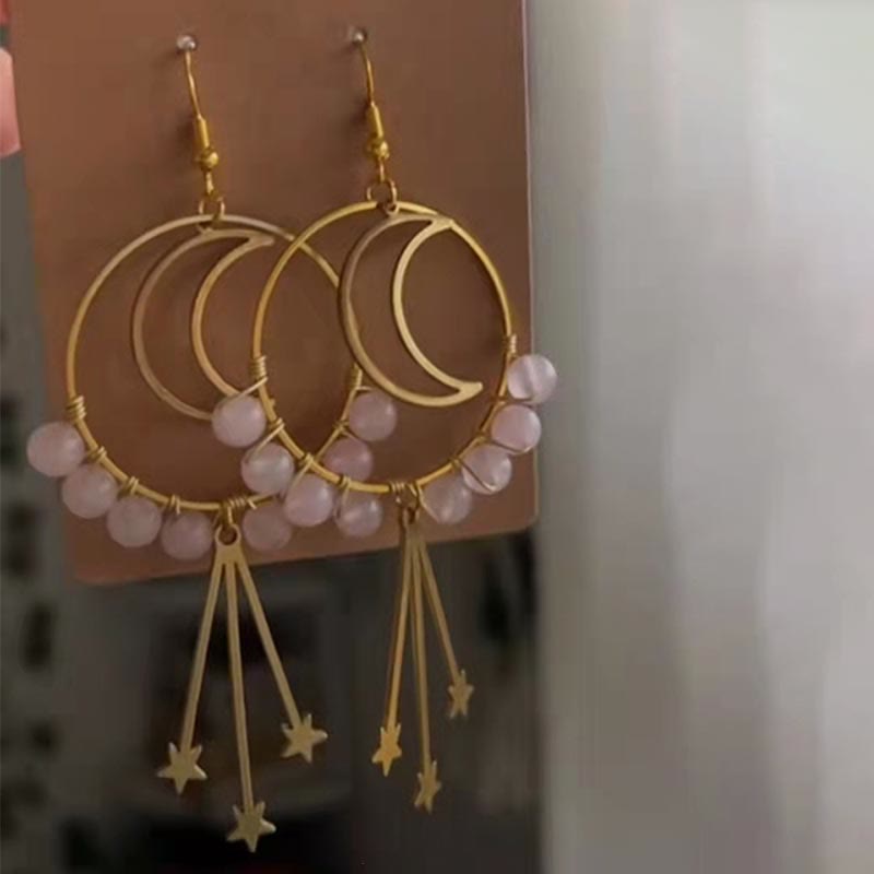 Enchanting Natural Crystal Moon and Star Earrings - Elara