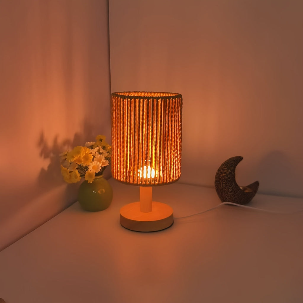 BarrelGlow Lamp - Wooden Design with Stripes