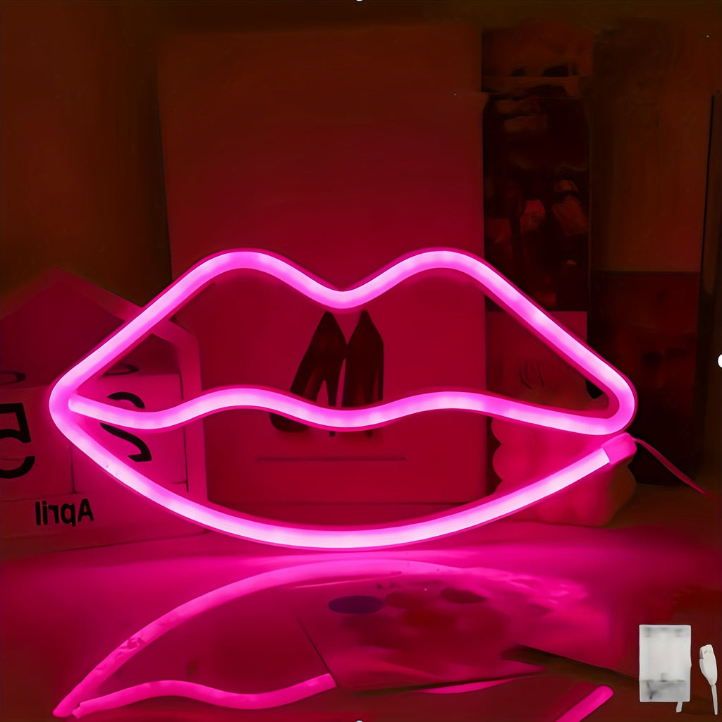 GlowLips - Neon Pink LED Wall Lamp for Valentine's Day