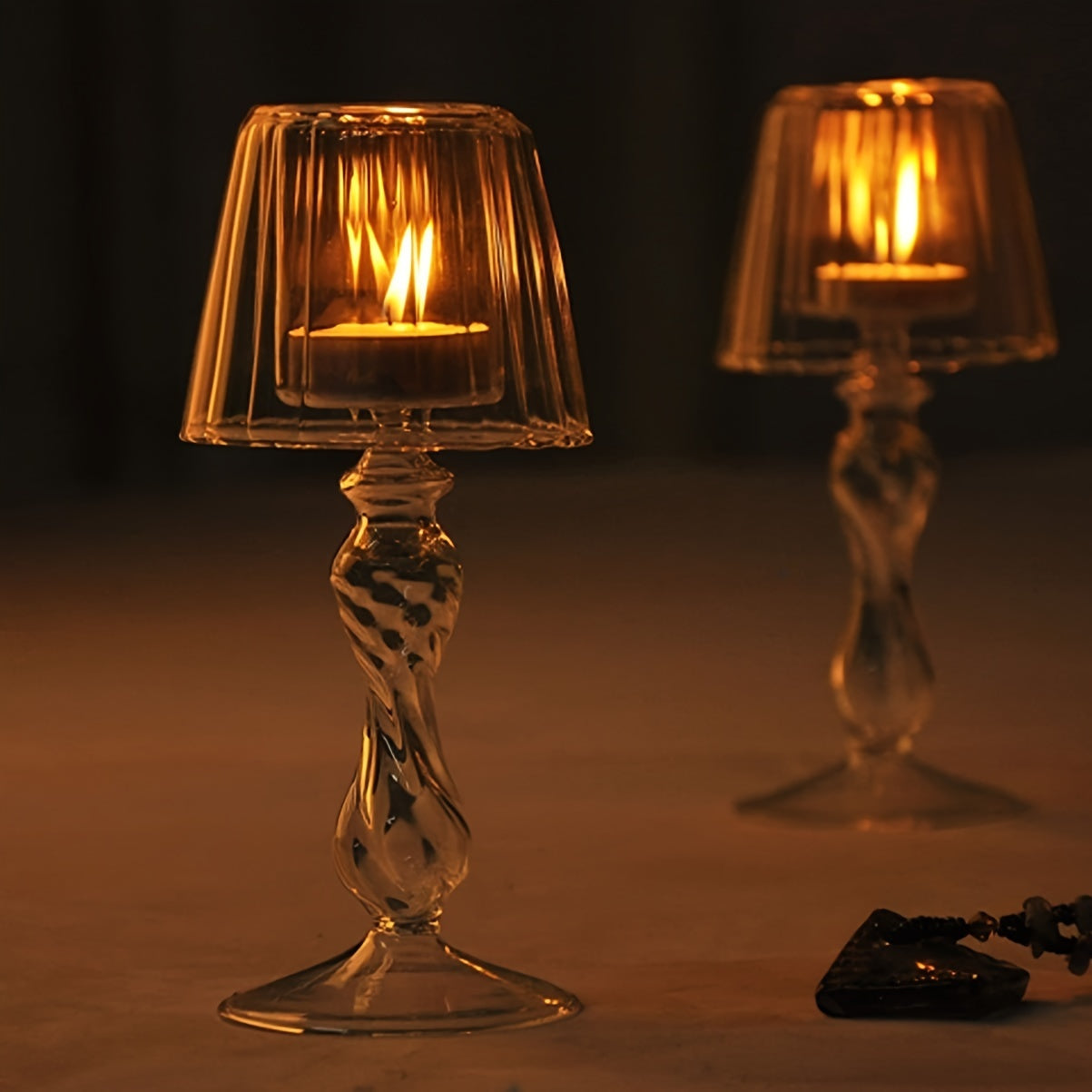 CrystalGlow – Luxury Glass Table Lamp & Candle Holder