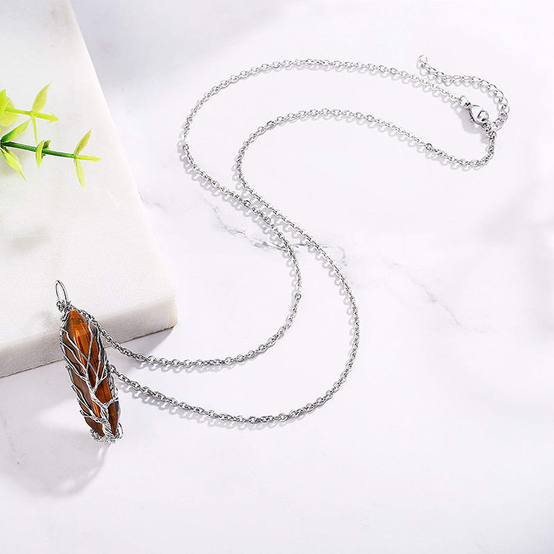 Elegant Tree of Life Gemstone Necklace with Radiant Crystals - Elara