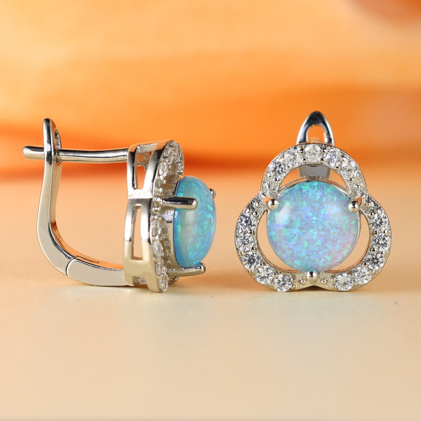 Elegant White Opal & Cubic Zirconia Clover Leaf Earrings - Elara Collection