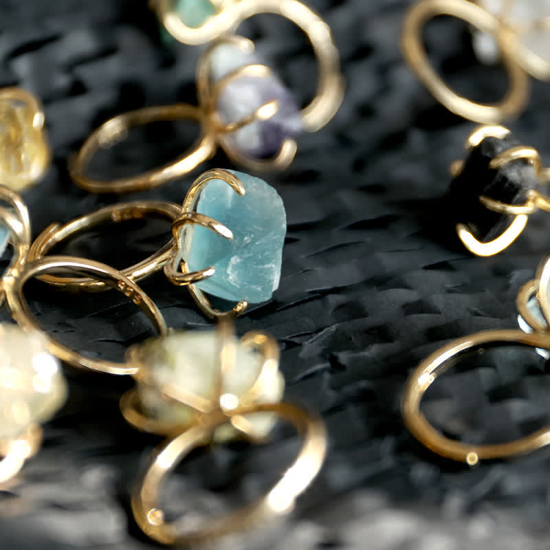 Liora Adjustable Six-Claw Natural Crystal Ring