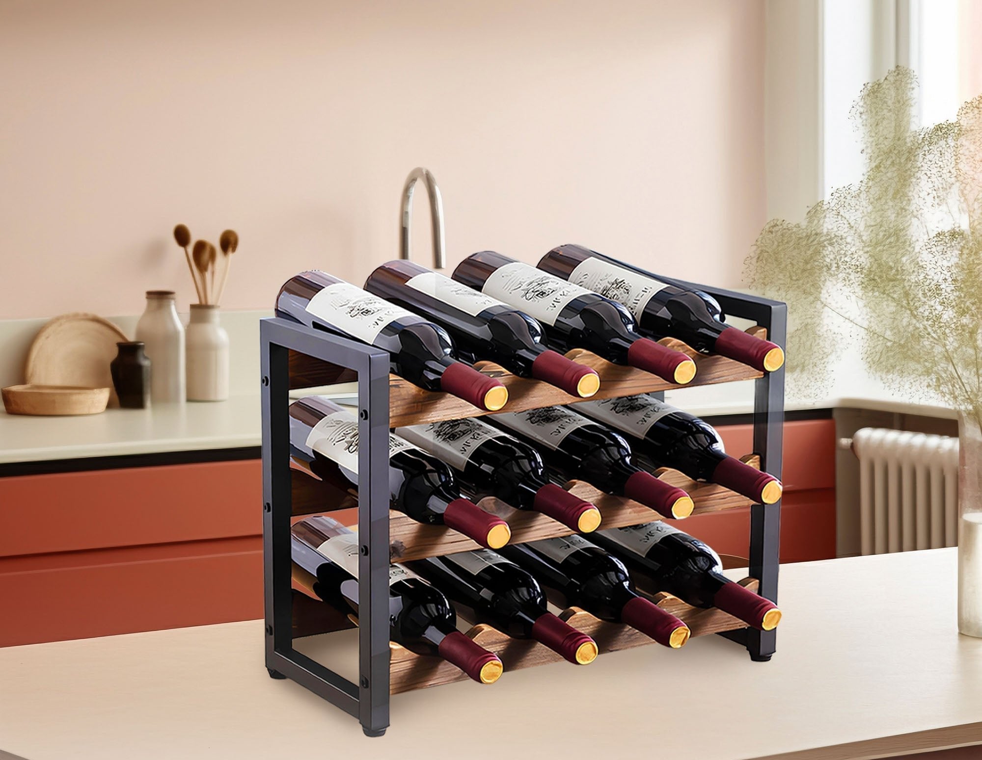 WineArt - Stylish Wooden Wine Rack for 12 Bottles