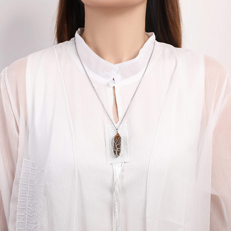 Elegant Tree of Life Gemstone Necklace with Radiant Crystals - Elara