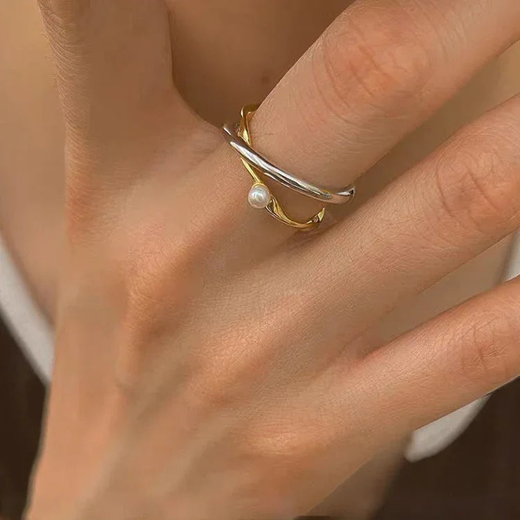 Elegant Sterling Silver Crossover Ring with Beautiful Pearl - Alina Collection