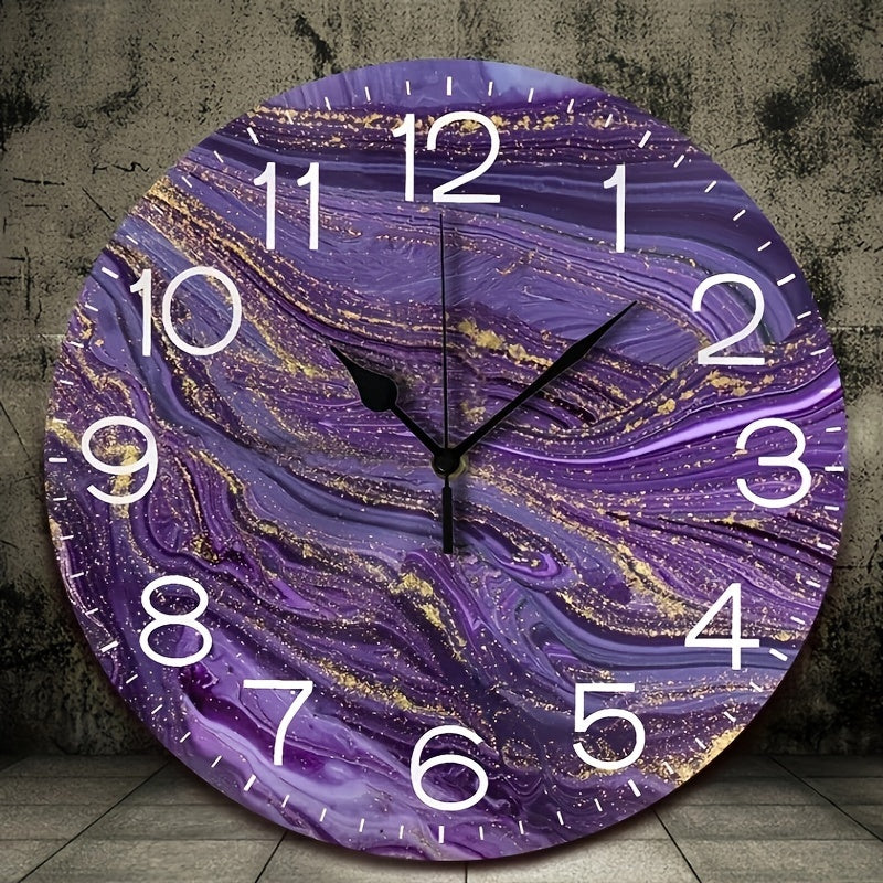 VioletGlow Clock - Abstract Wall Clock with Golden Accents