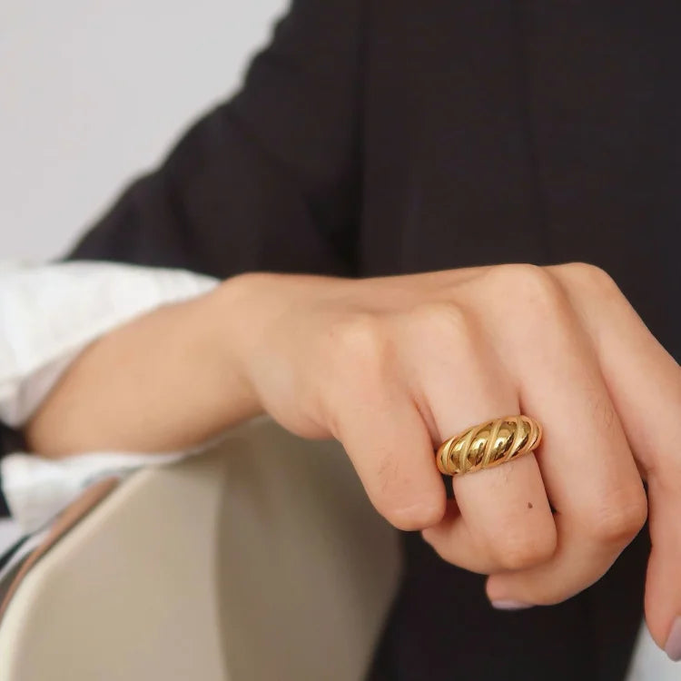 Refined Golden Rope Dome Ring - Selene Elegance