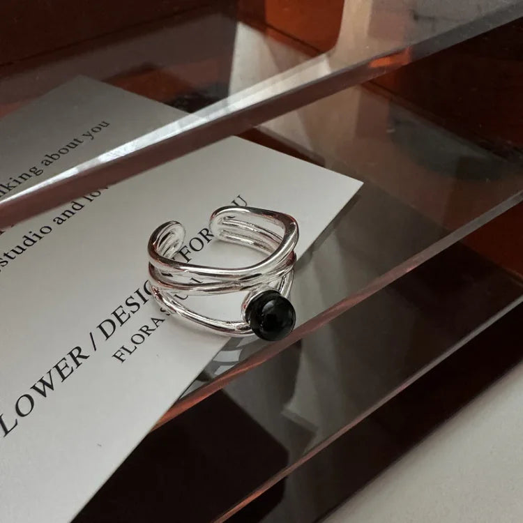 Elegant Arden Black Onyx Multi-line Ring
