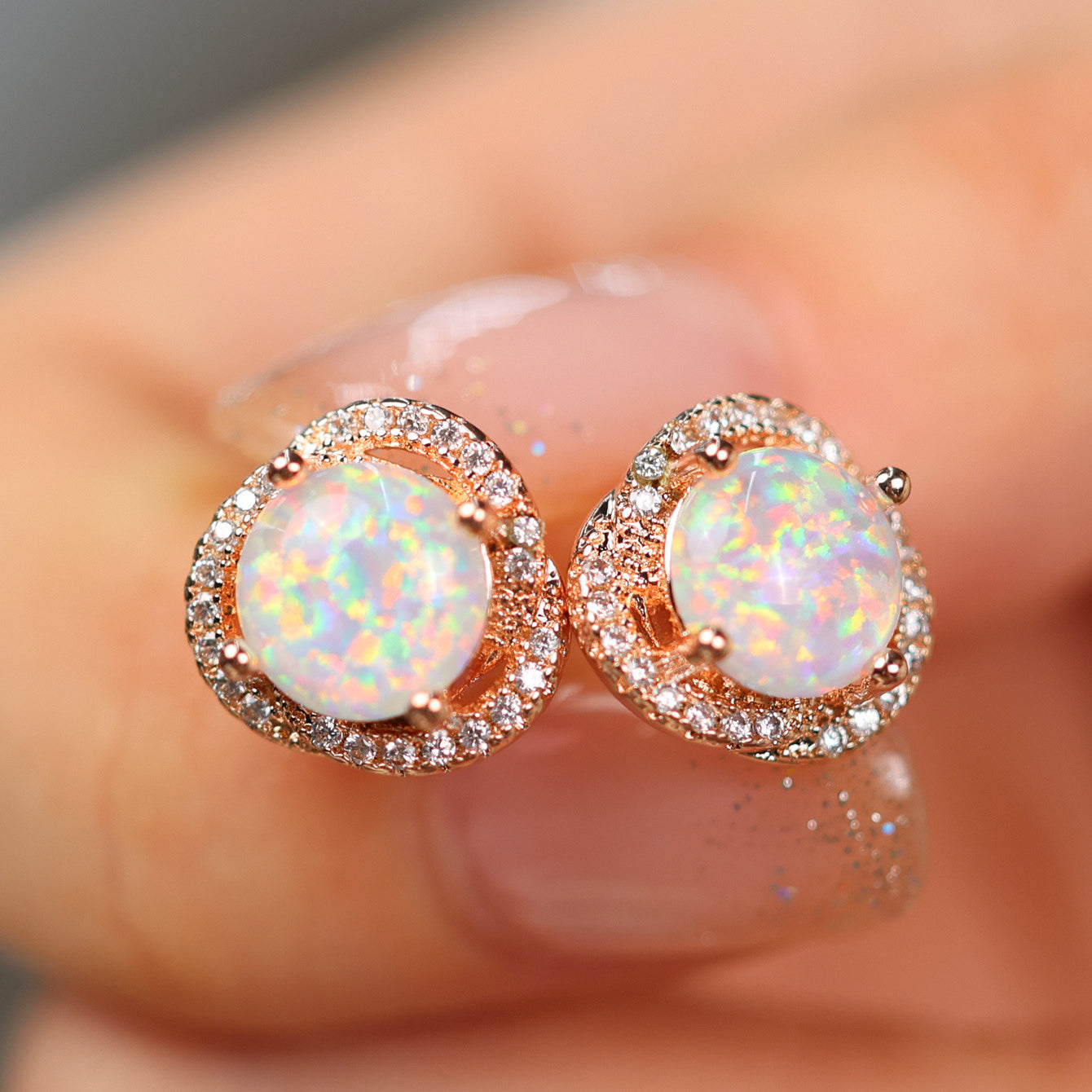 Elegant White Opal & Cubic Zirconia Clover Leaf Earrings - Elara Collection