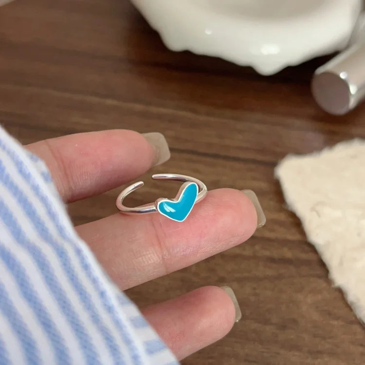 Refined Silver Heart Ring with Enchanting Blue Droplet – Ameline Collection