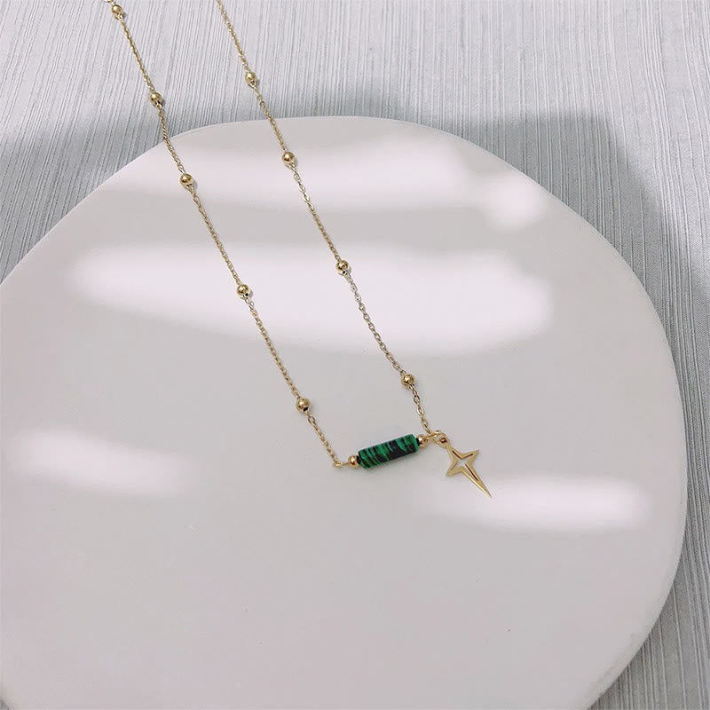 Elegant Maria Malachite Star Jewelry Set: Earrings, Necklace, and Bracelet Made from Natural Malachite
