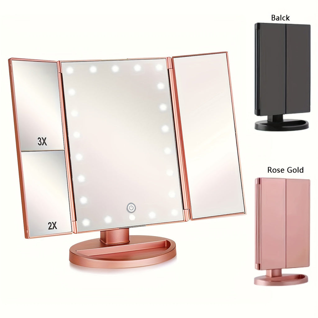 FlawlessGlow - Tri-Fold Makeup Mirror with LED Lighting