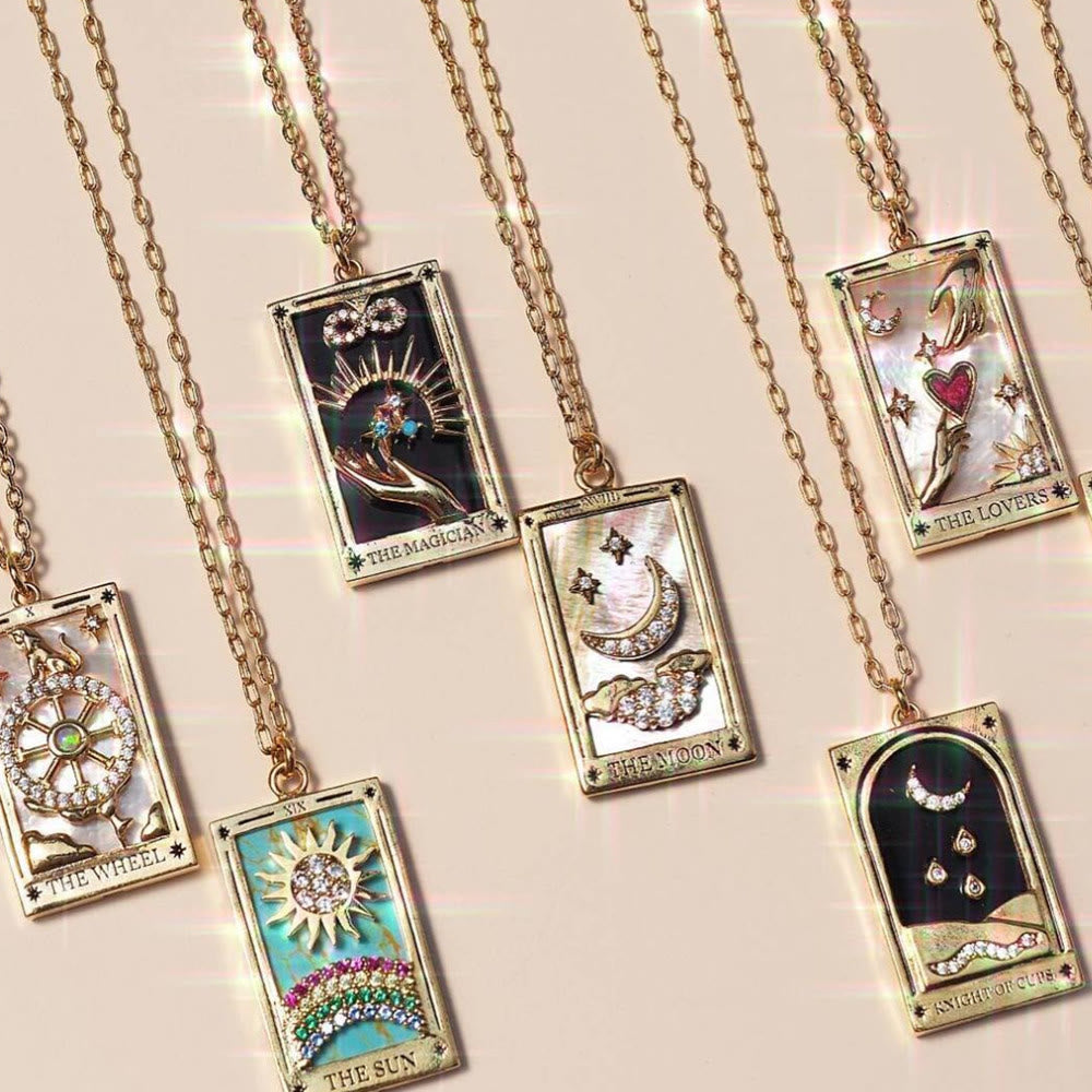 Elegant Amara Tarot Drop Pendant Necklace with Zirconia Gold Plating