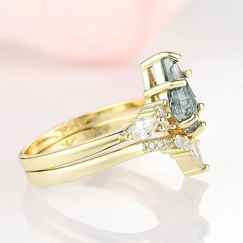 Elegant 2-piece Moss Agate Ring Set - Serenia