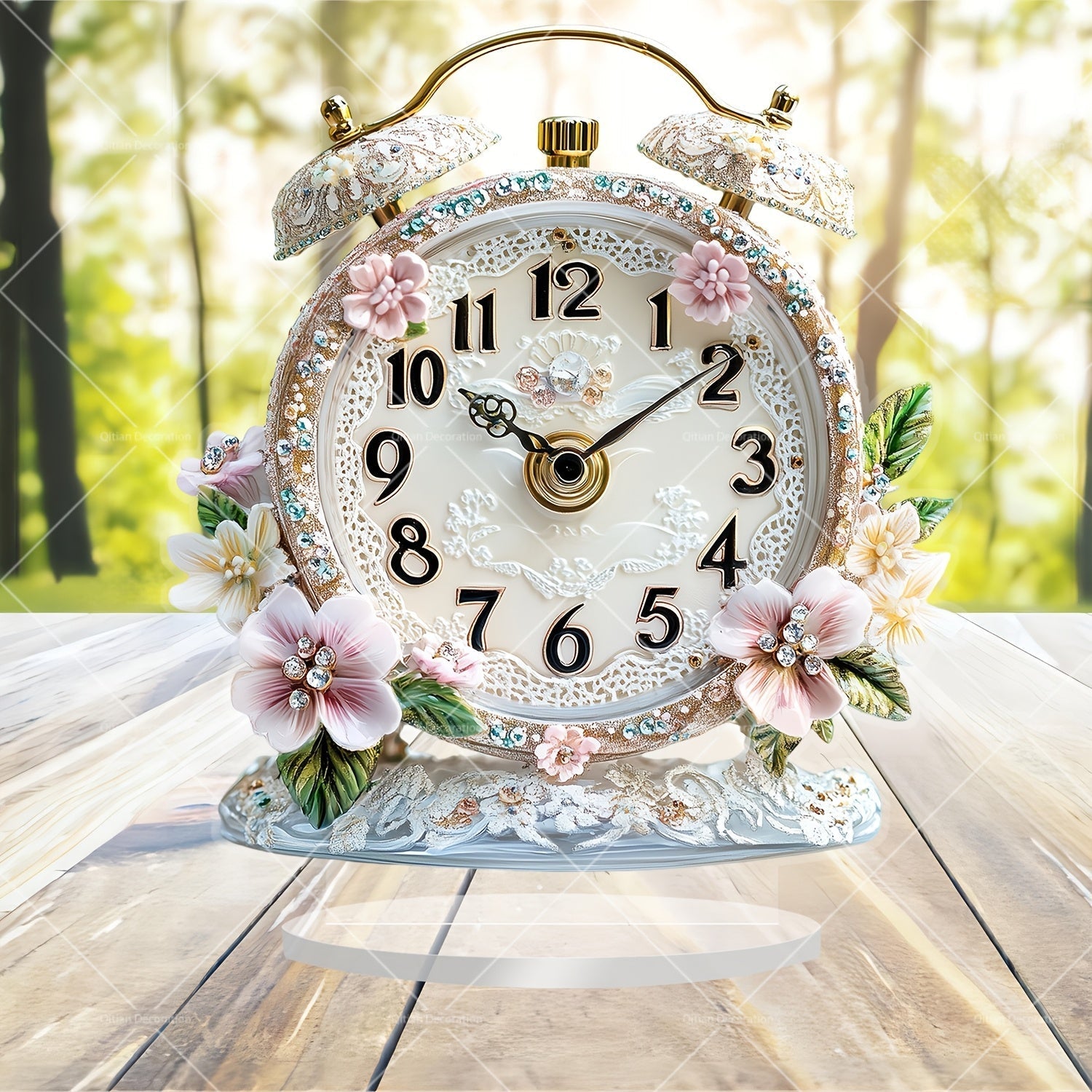 GlamTime Clock - Luxury Acrylic Floral Alarm Clock with Gemstones