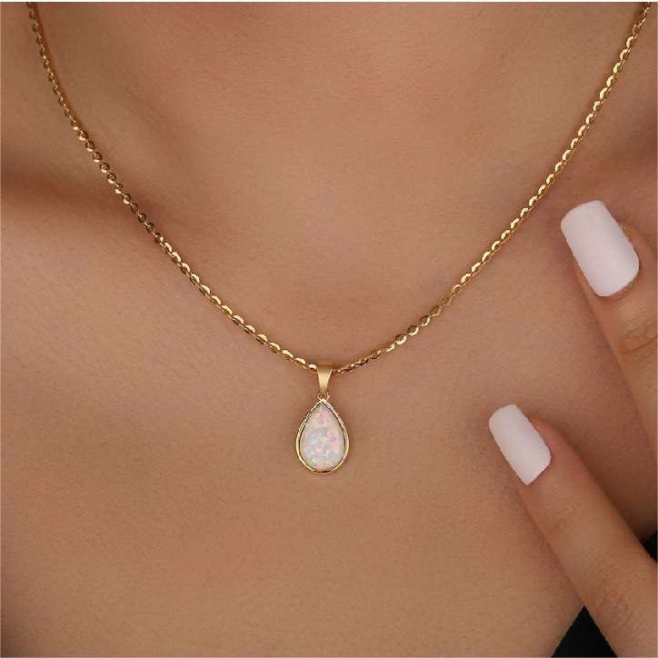 Eloise 18K Natural Opal Teardrop Pendant Necklace - An Enchanting Elegance