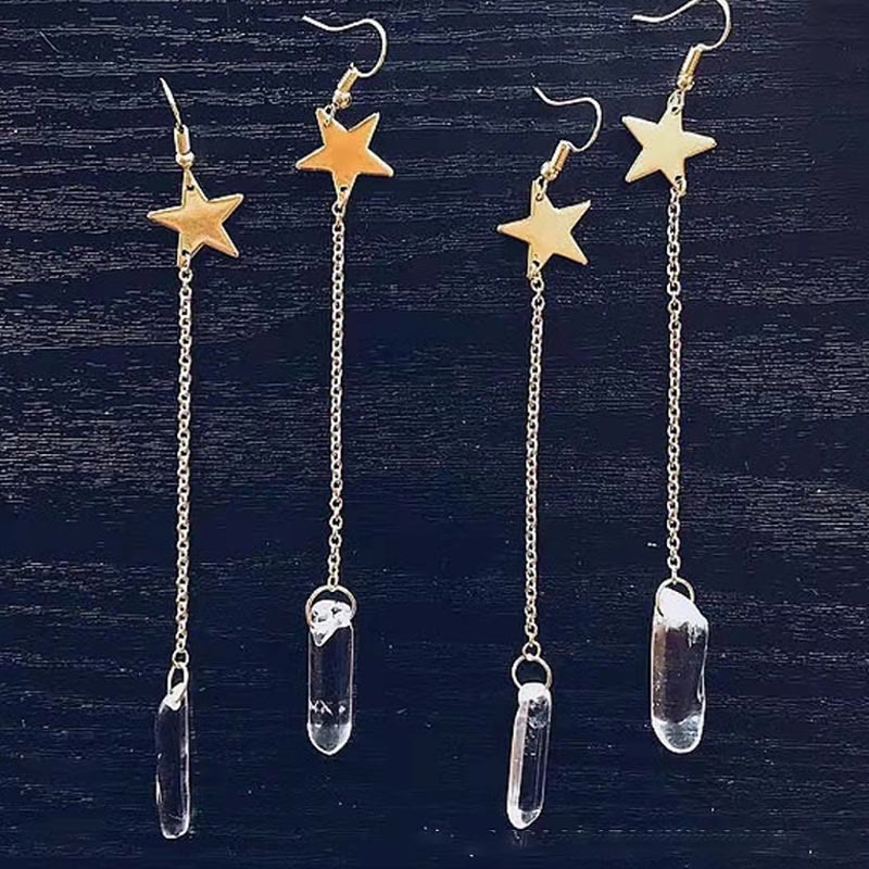 Enchanting Natural Crystal Moon and Star Earrings - Elara