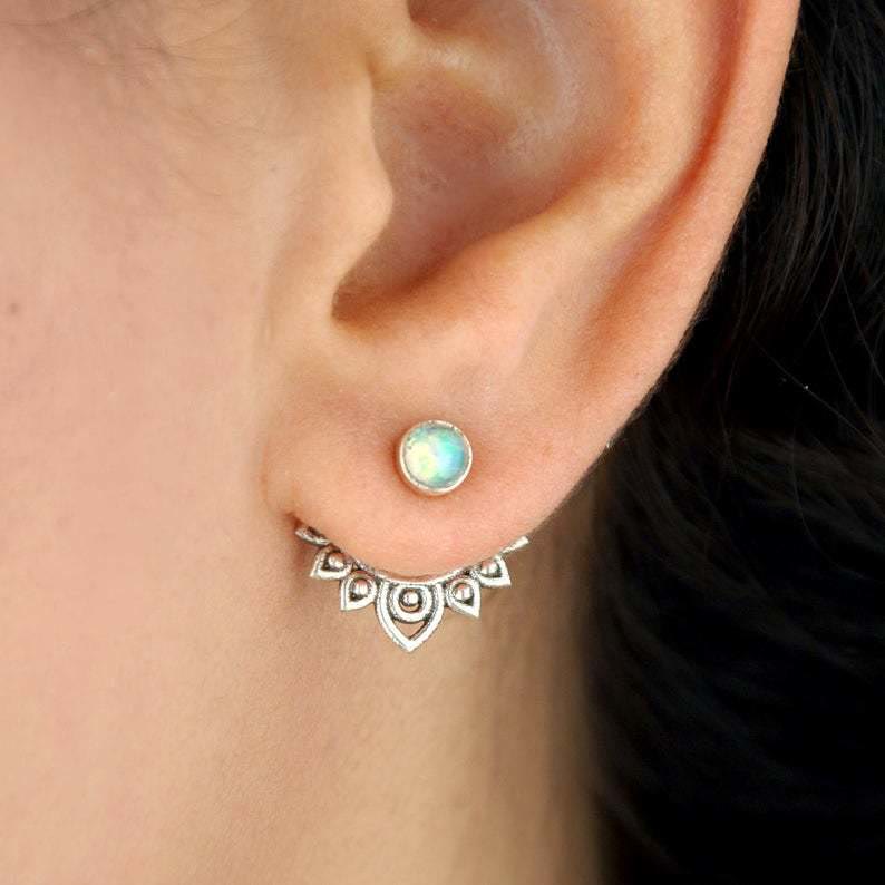 Elegant Sophia Natural Opal Lotus Style Earrings