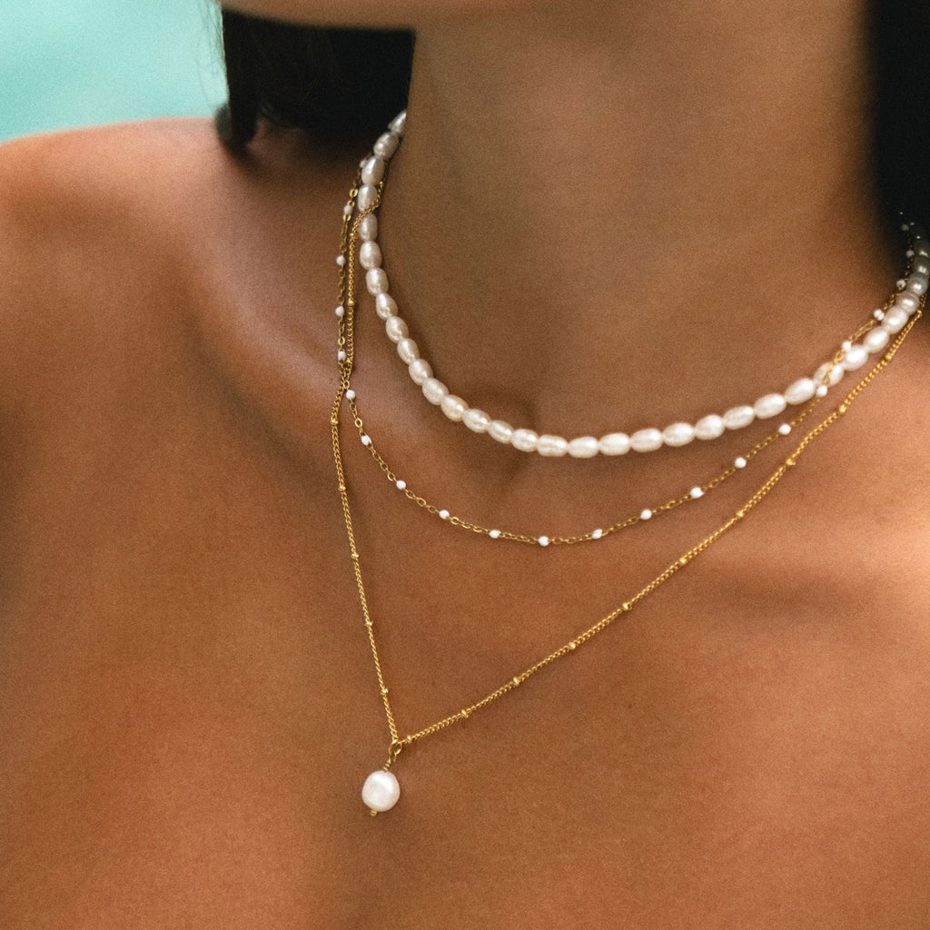 Elegant Choker with Radiant White Enamel Beads - Aurielle