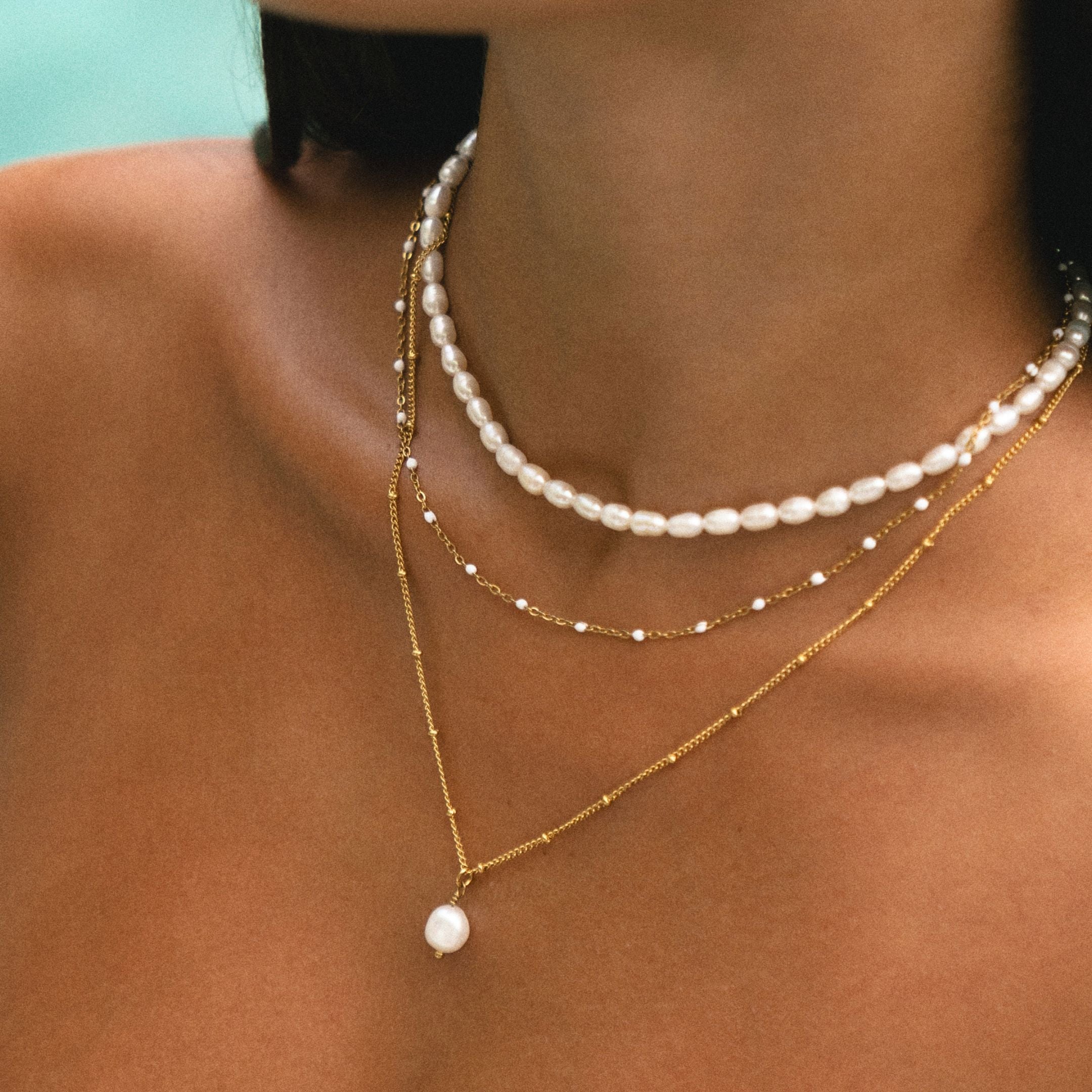 Elegant Choker with Radiant White Enamel Beads - Aurielle