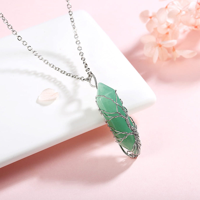 Elegant Tree of Life Gemstone Necklace with Radiant Crystals - Elara
