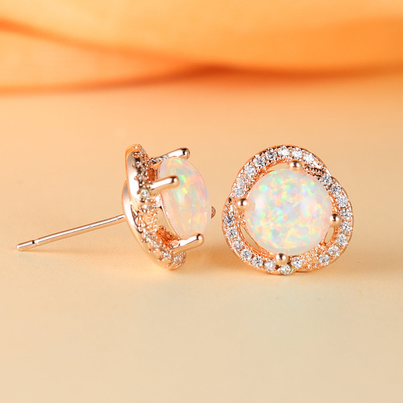 Elegant White Opal & Cubic Zirconia Clover Leaf Earrings - Elara Collection