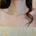 Elegant Double Necklace with Crystal and Pearls - Amira