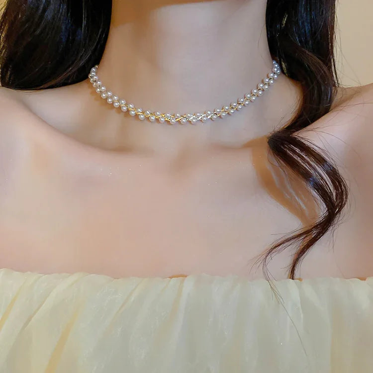 Elegant Double Chain with Crystals and Pearls - Amira