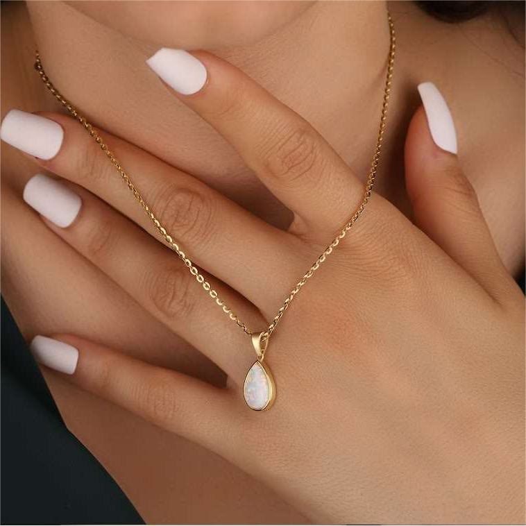 Eloise 18K Natural Opal Teardrop Pendant Necklace - An Enchanting Elegance