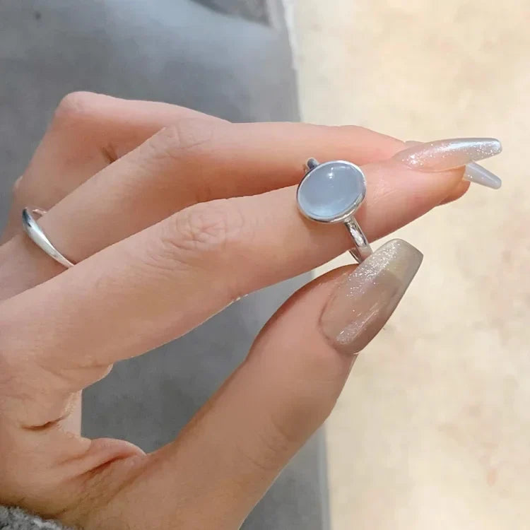 Elegant Nerida Silver Ring with Aquamarine Gemstone