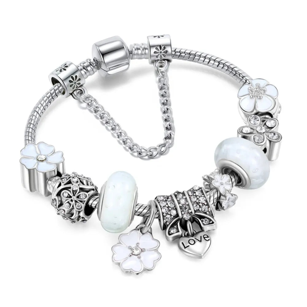 CharmBracelet 925 - Elegant Silver Bracelet with Flowers