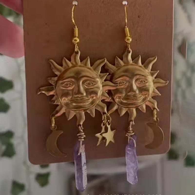 Enchanting Natural Crystal Moon and Star Earrings - Elara