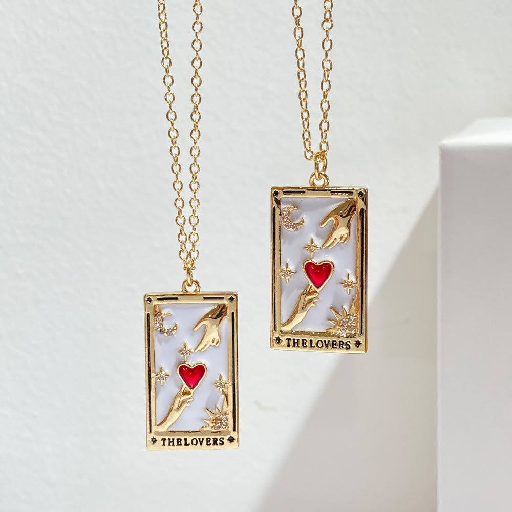 Elegant Amara Tarot Drop Pendant Necklace with Zirconia Gold Plating