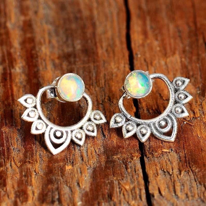 Elegant Sophia Natural Opal Lotus Style Earrings
