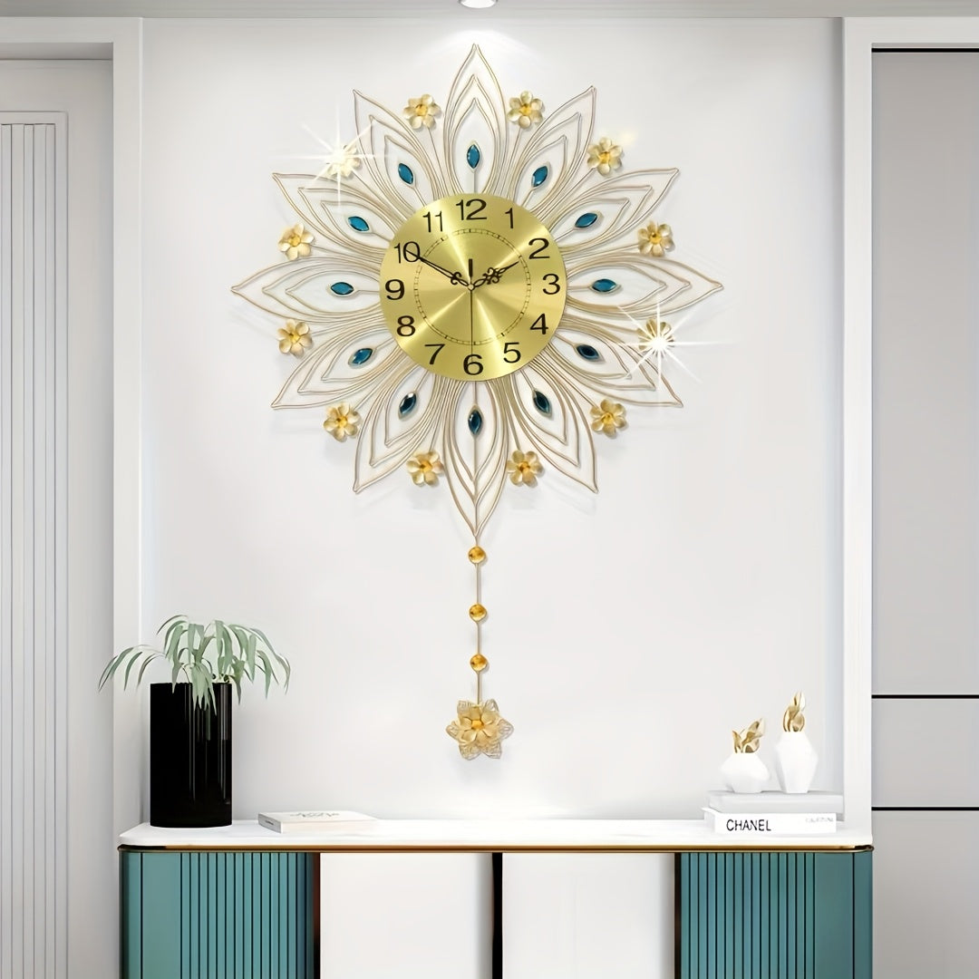 GoldenBloom Clock - Luxury Silent Floral Wall Clock