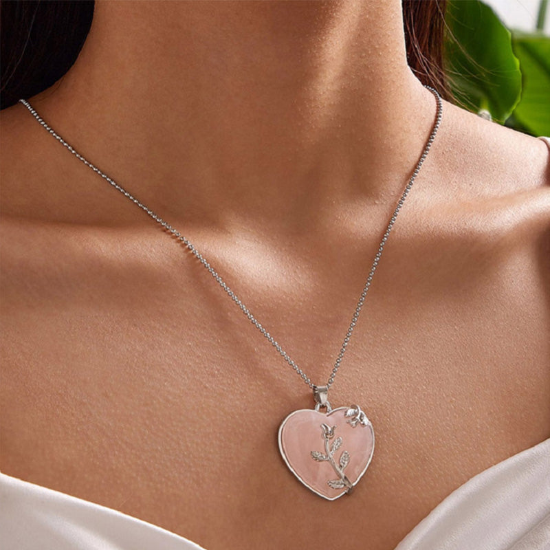 Elegant Heart-Shaped Rose Quartz Necklace - Amara Collection
