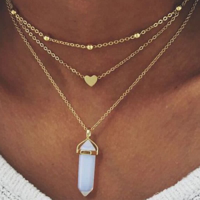 Aurora Hexagon Gemstone Necklace made of Natural Crystals