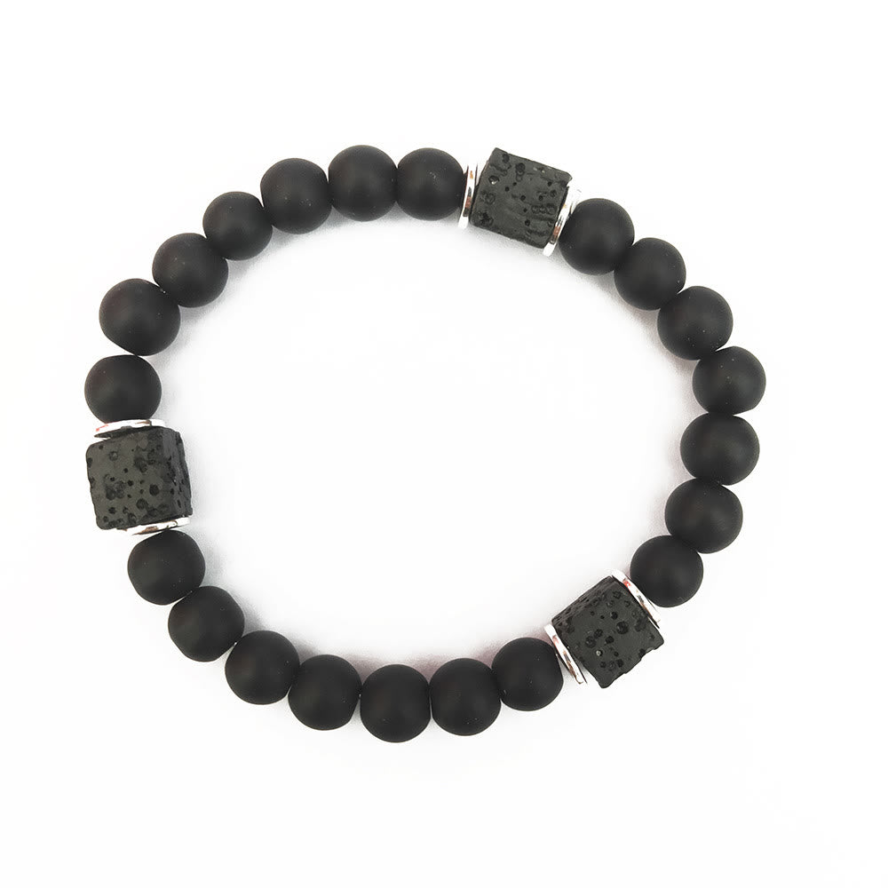 Aurelia Black Onyx and Lava Stone Cube Balance Bracelet
