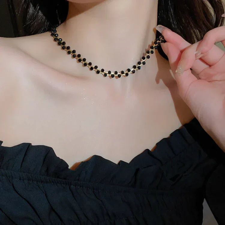 Elegant Double Chain with Crystals and Pearls - Amira
