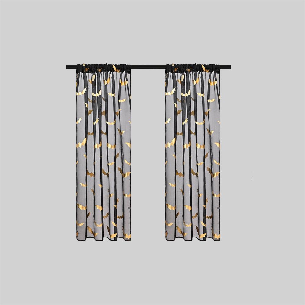 BatGlow Curtains - Elegant Bat Print on Transparent Polyester