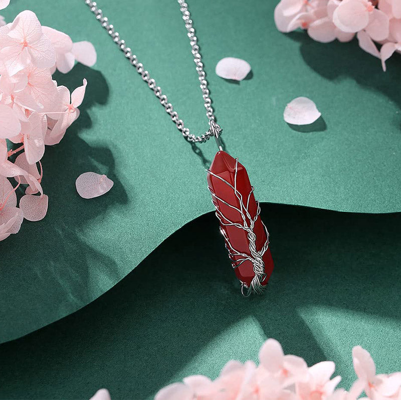Elegant Tree of Life Gemstone Necklace with Radiant Crystals - Elara