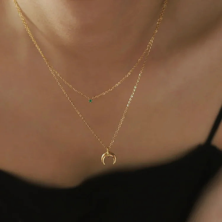 Elegant Green Diamond Double Crescent Necklace - Selina Collection