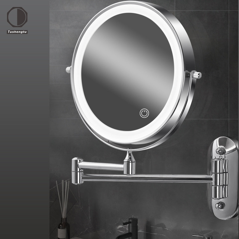 GlamGlow - Luxury LED Wall Mirror with Magnifying Lens and Rechargeable USB