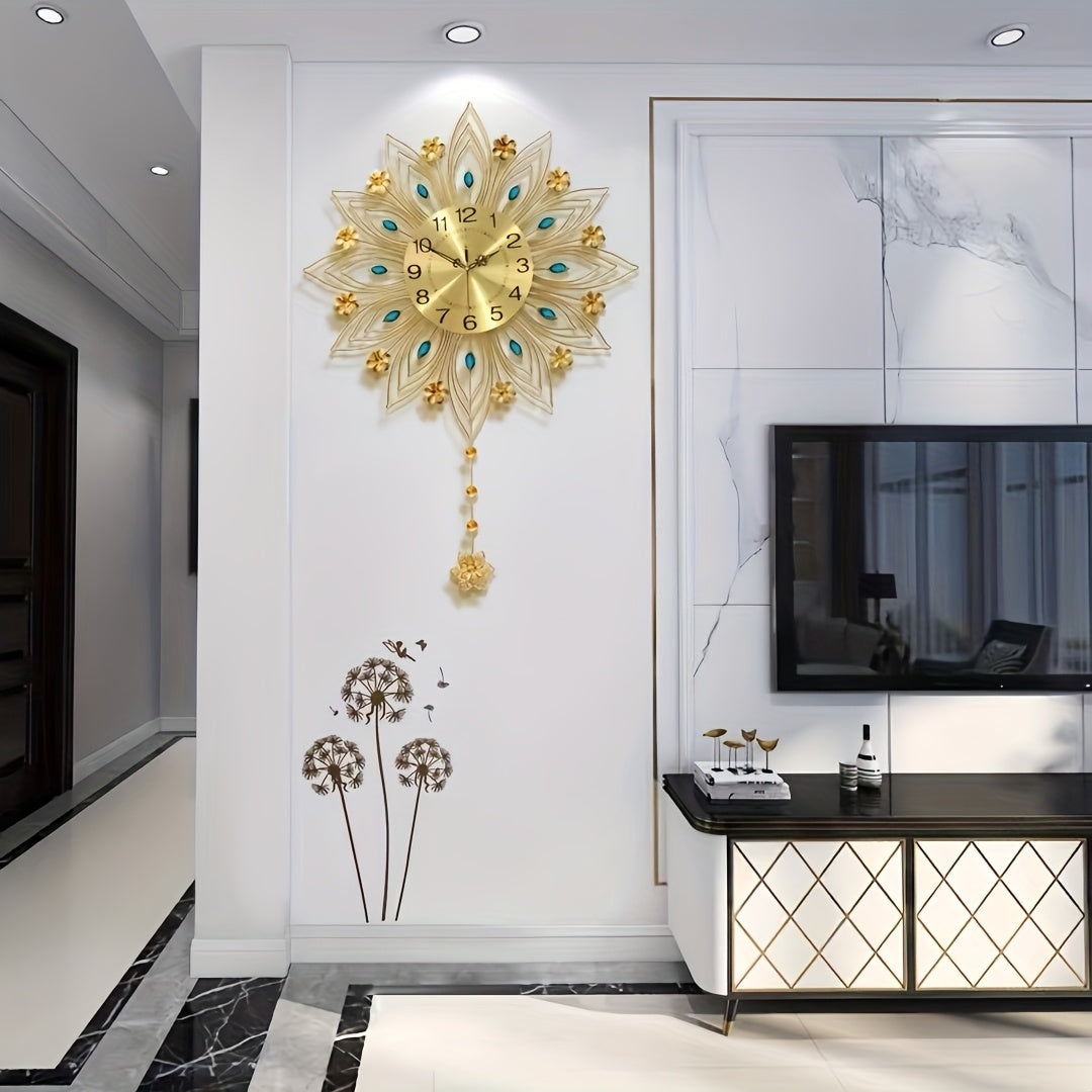 GoldenBloom Clock - Luxury Silent Floral Wall Clock