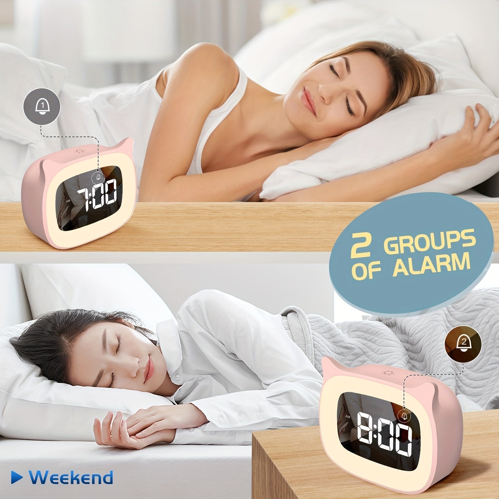 KittyGlow - Charming Cat Alarm Clock with Night Light
