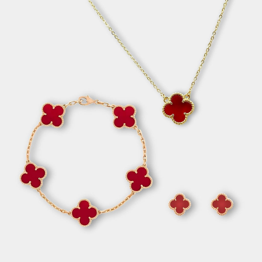 Golden Clover Jewelry Set – Necklace, Bracelet & Earrings